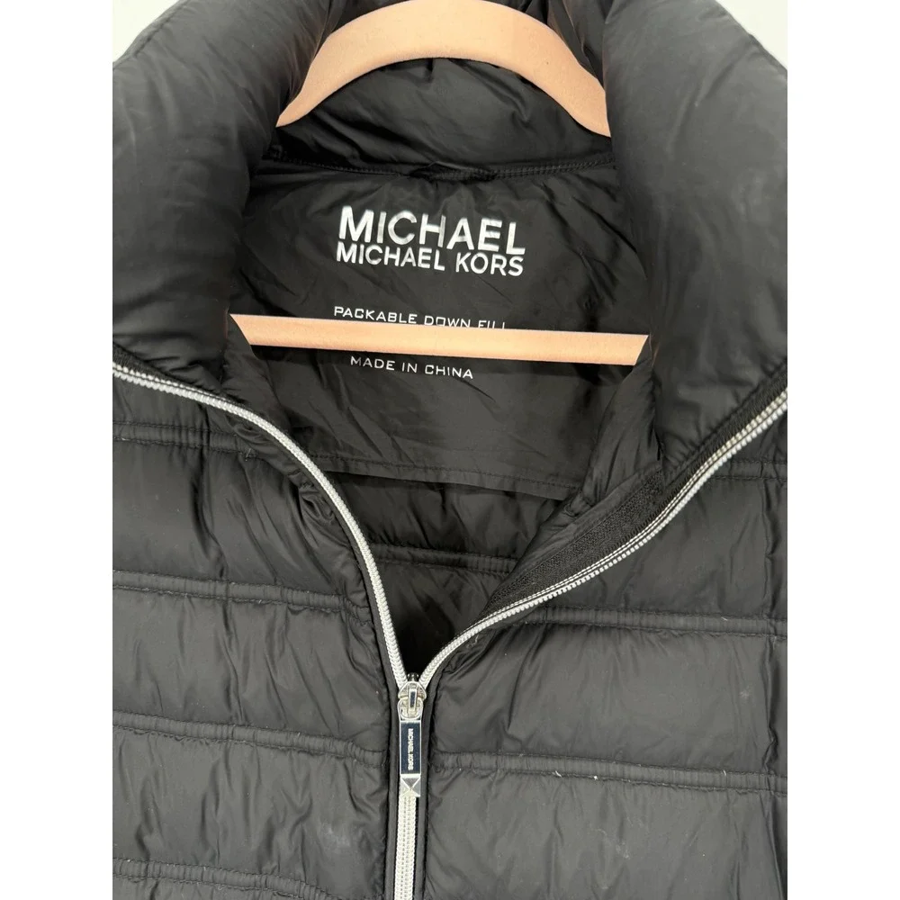 Michael Kors Puffer Jacket Women Medium Black Packable Down Quilted Zip